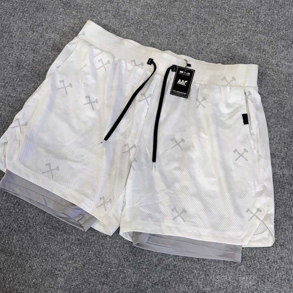 All American Roughneck Shorts Men 2XL White Camo Athletic Lined Shorts 7" AAR